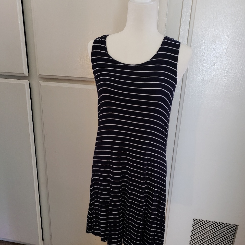 Navy striped sleeveless dress